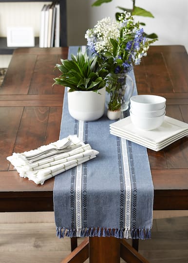 DII® 72" Dobby Striped Fringe Ribbed Table Runner